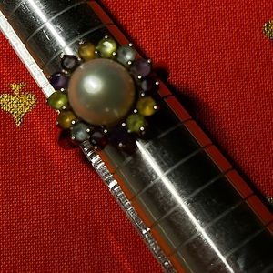 Pearl and gemstone ring